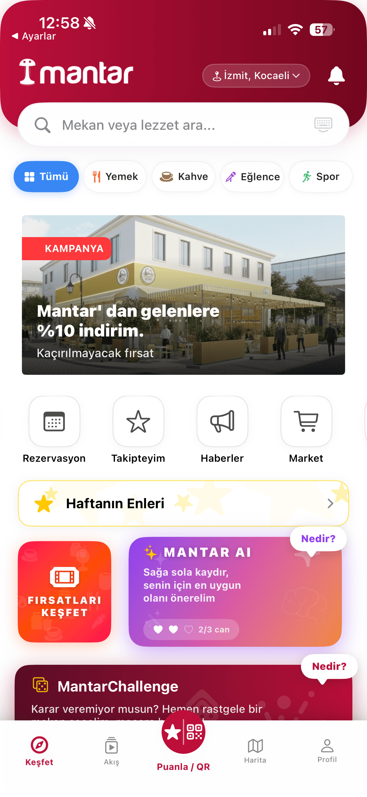 Mantar — Keşfet ekranı